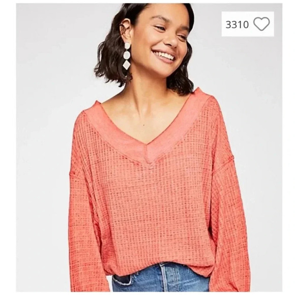 Free People We The Free Southside Waffle Thermal Top Size Large Red Orange - Picture 8 of 10